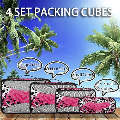 Miniatura 5 de Love Leopard Prints Packing Cubes 4 Pack Travel Packing Bags Set Lightweight Mesh Travel Luggage Organizer Clothes Carry on Suitcase Bags for