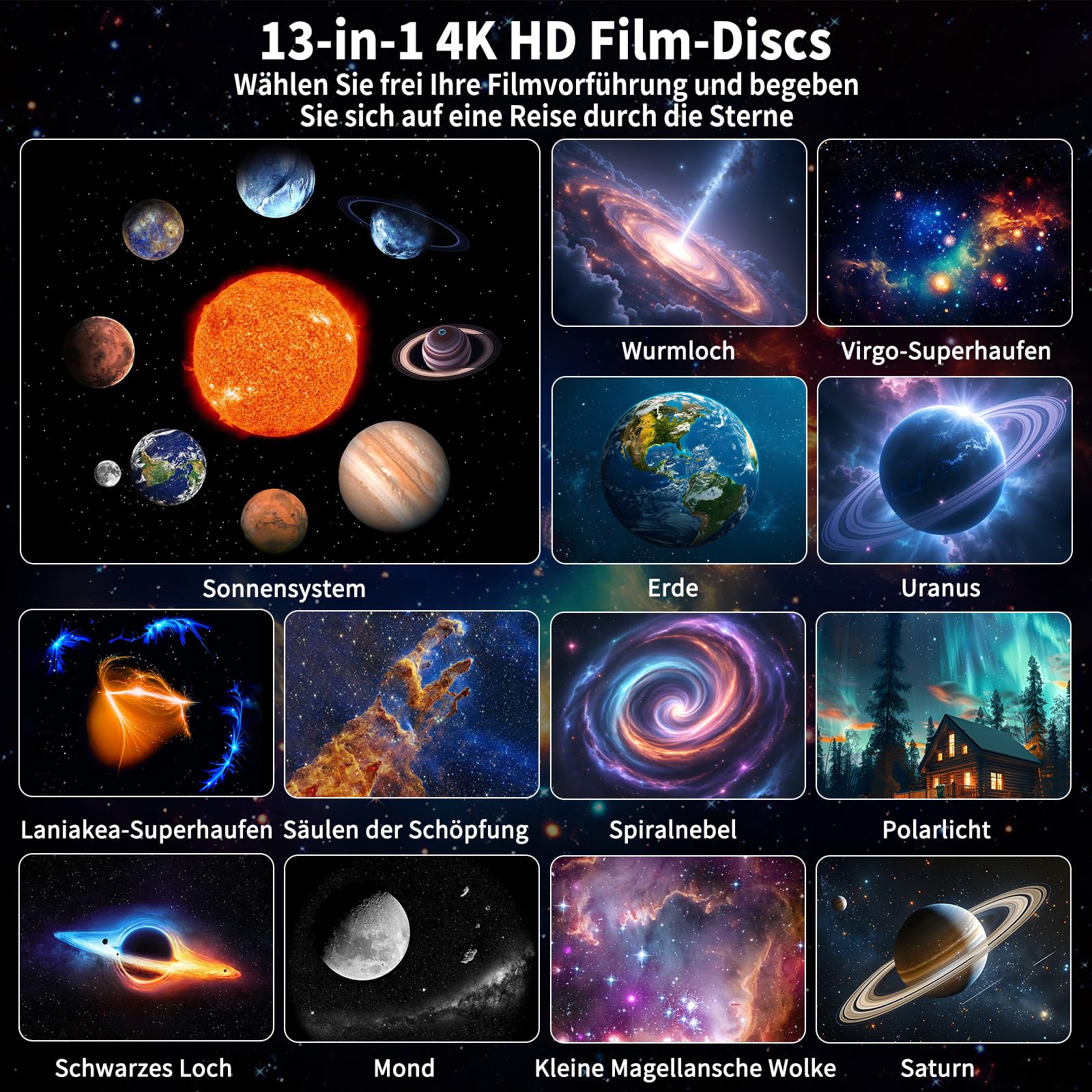 FlyLily Sternenhimmel Projektor Galaxy Projektor Sternenhimmel Schwarz&Weiß | Sternenhimmel mit Timer, Nachtlicht Drehbar, Nordlicht Lampe für Kinder Erwachsene Geschenk, 13 in 1 Zimmerplanetarium