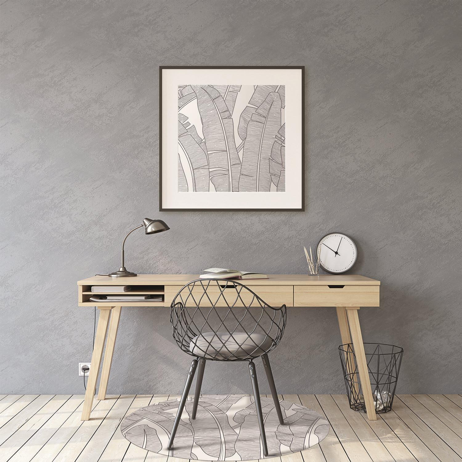 Tappetino per Parquet ø100 cm Rotondo per Ufficio a Casa Antiscivolo Protezione di Pavimenti Resistente ai Danni PVC Vinile Facile da Pulire Impermeabile - foglie di banano