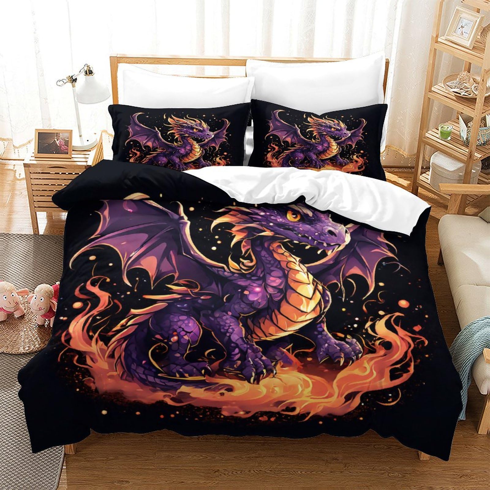 TNFHSOFT Flying Dragon Duvet Cover Sets 3D Printed Quilt Covers Bedding Comforter Cover with Zipper Closure Soft Microfiber Apply to Kids Youth 3 Piece Set Soft And Comfortable Room Decor