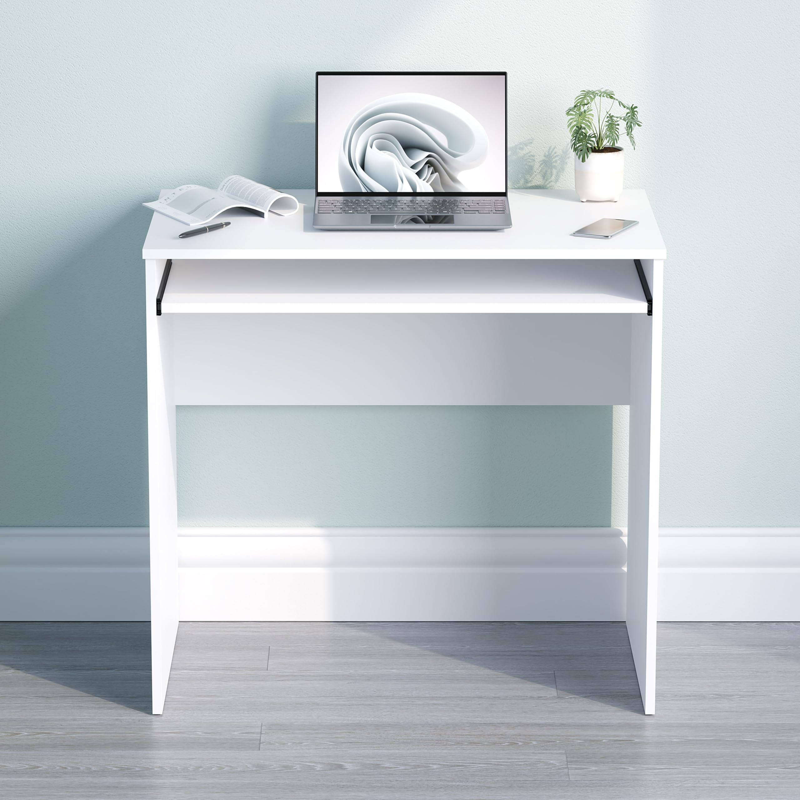 Vida Designs Huby Piccola Scrivania per Computer, per Casa, Ufficio, Portatile, per Studio di Gioco, con Vassoio per Tastiera, Mobili, Bianco, Dimensioni Del Prodotto: 75 x 80 x 48 cm Circa