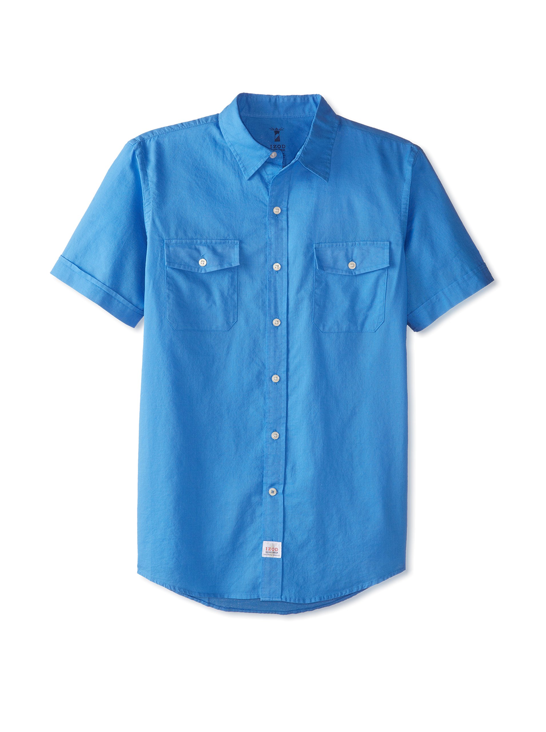 IZOD Men's Short Sleeve Coastal Prep Seaside Solid Button Up