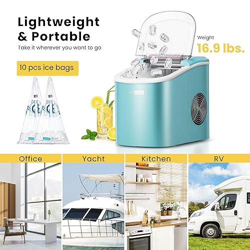 Miniatura 6 de VIVOHOME Máquina automática eléctrica portátil para hacer cubitos de hielo con cuchara de mano, 10 bolsas de hielo y función de autolimpieza, 27