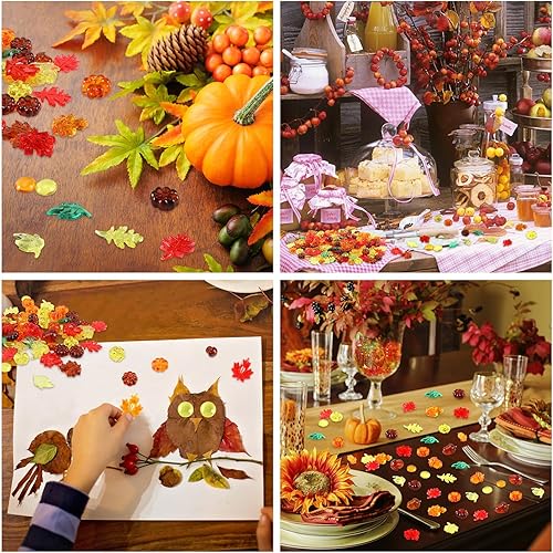 Miniatura 4 de Relleno de jarrón de hojas acrílicas de otoño, 190 piezas de hojas de otoño, canicas de calabaza, gemas, relleno sensorial de florero disperso para