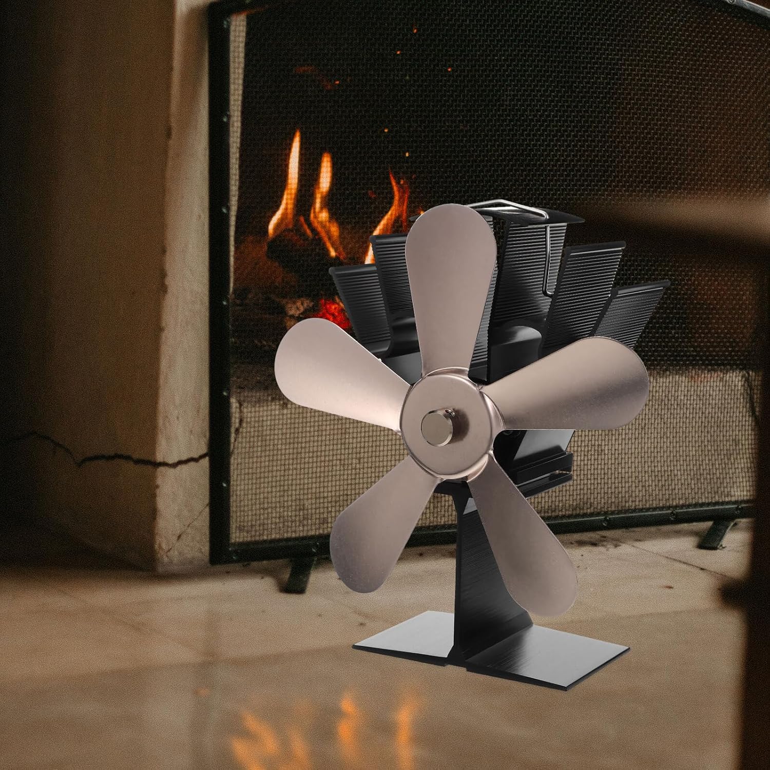 Heat Powered Wood Stove Fan with 5 Blades, Copper Finish, Thermoelectric Air Mover for Wood Burners and Stove Tops, Fireplace Accessory for Home Heating