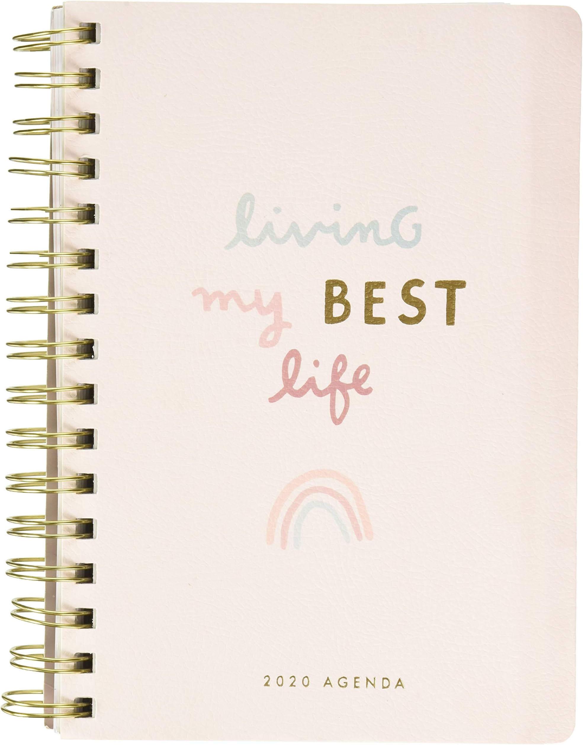 Fringe Studio Vegan Leather Spiral 17 Month Dated Planner (Aug 2019 - Dec 2020), 5.75 x 8.25 Inches, Pas Living Best Life (113009), Pink, Gold