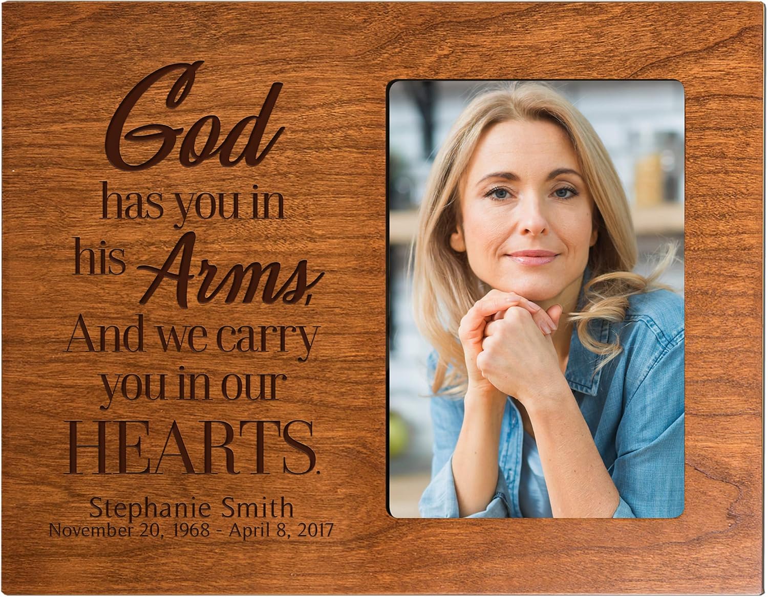 LifeSong Milestones Personalized Wooden Picture Frame for Loss of Loved One Holds 4x6 Photo Funeral Keepsake God Has You Bereavement Remembrance (Gray)