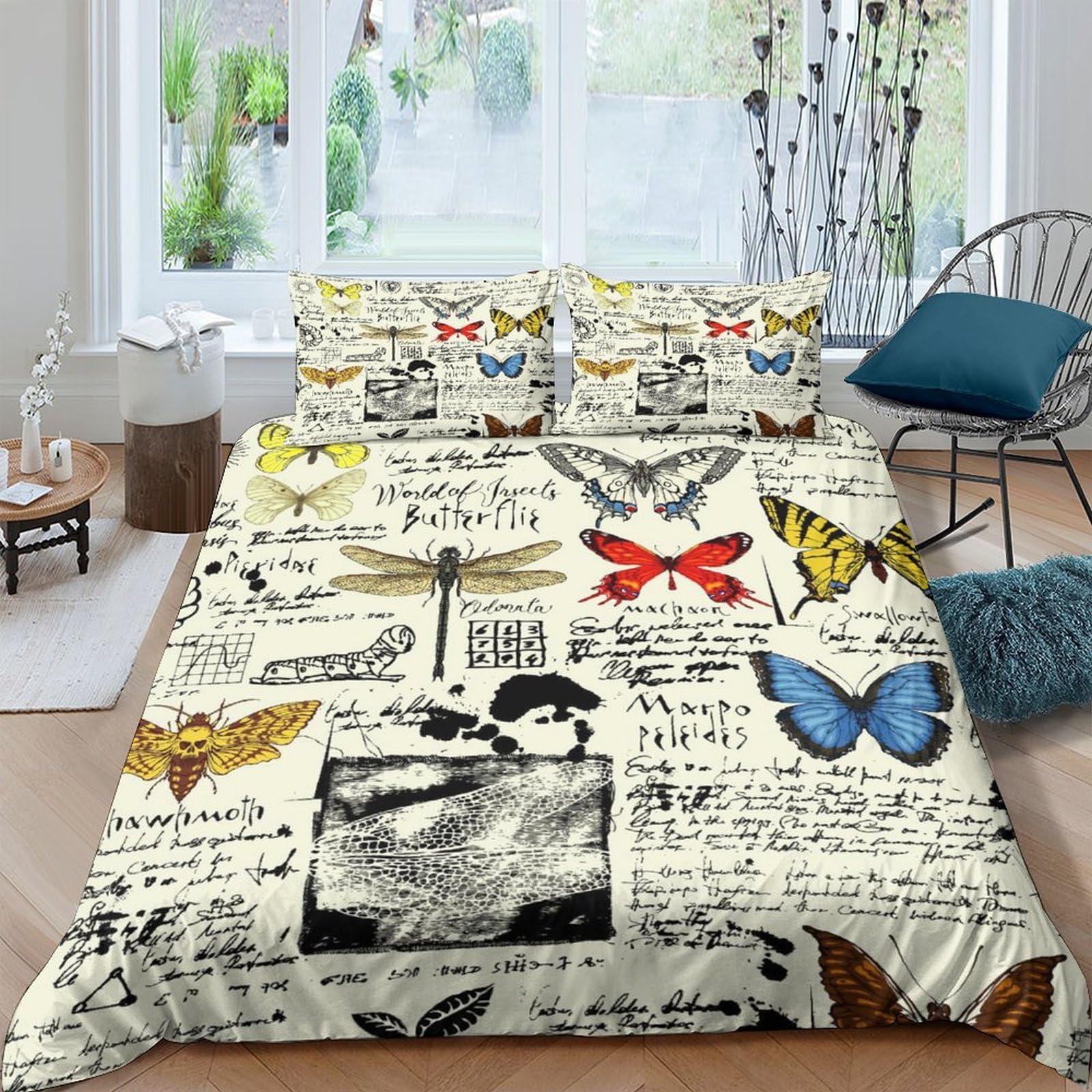 Ctjqhvkz Style-2 3D Printed Vintage Butterfly Fitted Sheet Microfiber Soft Breathable Botanical Letter Mattress Cover For Bedroom Dorm Single（135X200cm）