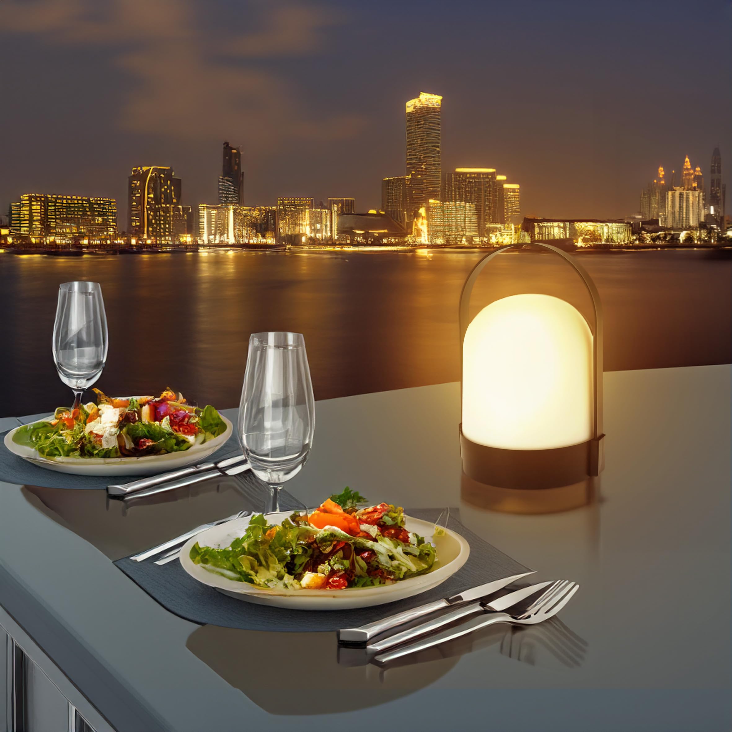 Spetebo LED Garten Tischleuchte warm weiß - 21 x 13 cm - Tischlampe mit Henkel Batterie betrieben - Lampe mit Tragegriff Leuchte für Terrasse Balkon Außen und Innen
