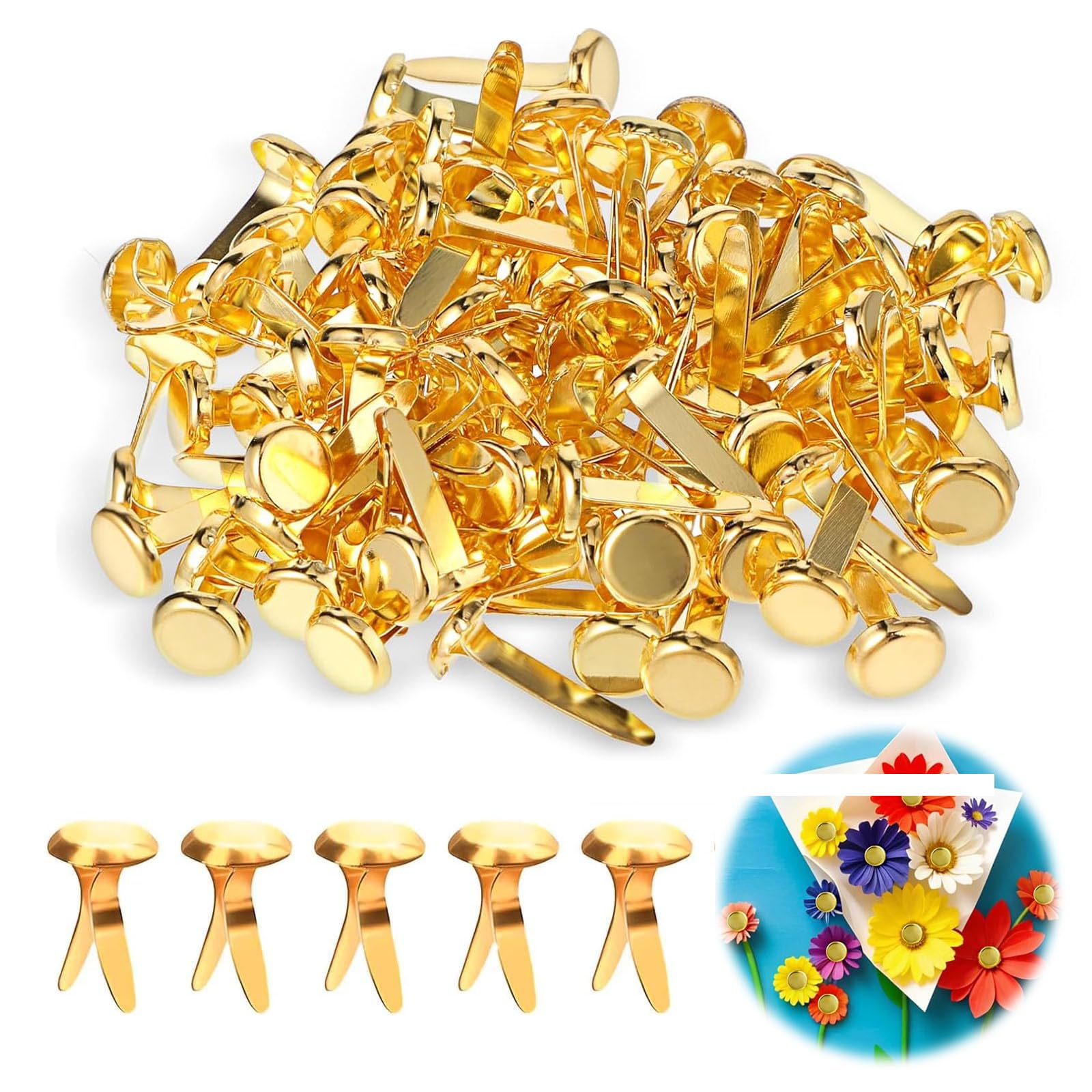 300 Pcs Split Pins, Metal Paper Fasteners Mini Brads, 8x19mm Round Scrapbooking Brads Split Pins
