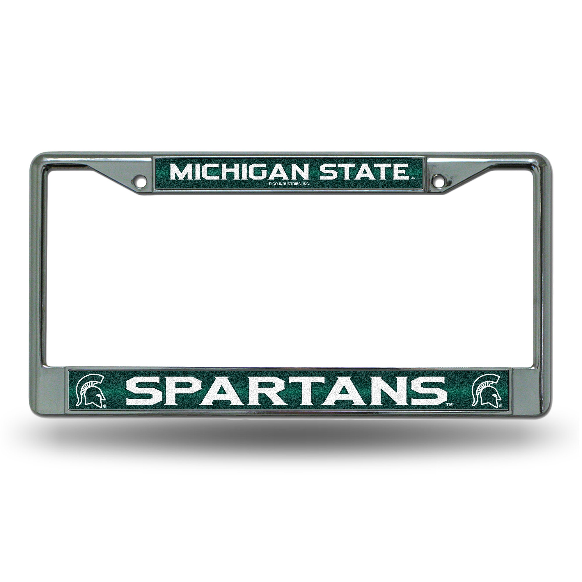 Rico Industries NCAA Bling Chrome License Plate Frame with Glitter Accent, Michigan State Spartans,Team Color,6 x 12.25-inches