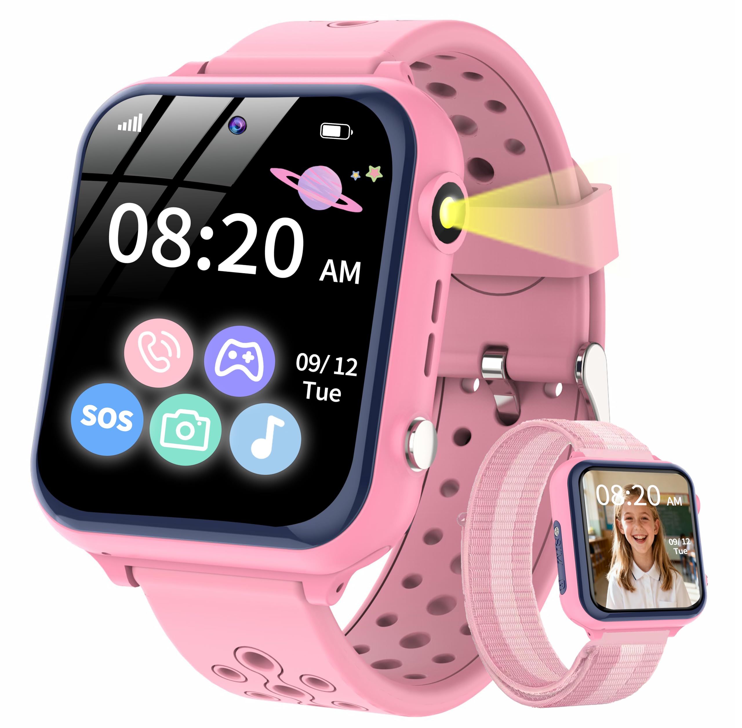 Reloj Inteligente Niño para Niños Niñas - Llamada Telefónica SOS 16 Juegos Cámara HD MP3 Música Calculadora Despertador - Digital Reloj Inteligente Niña Regalo
