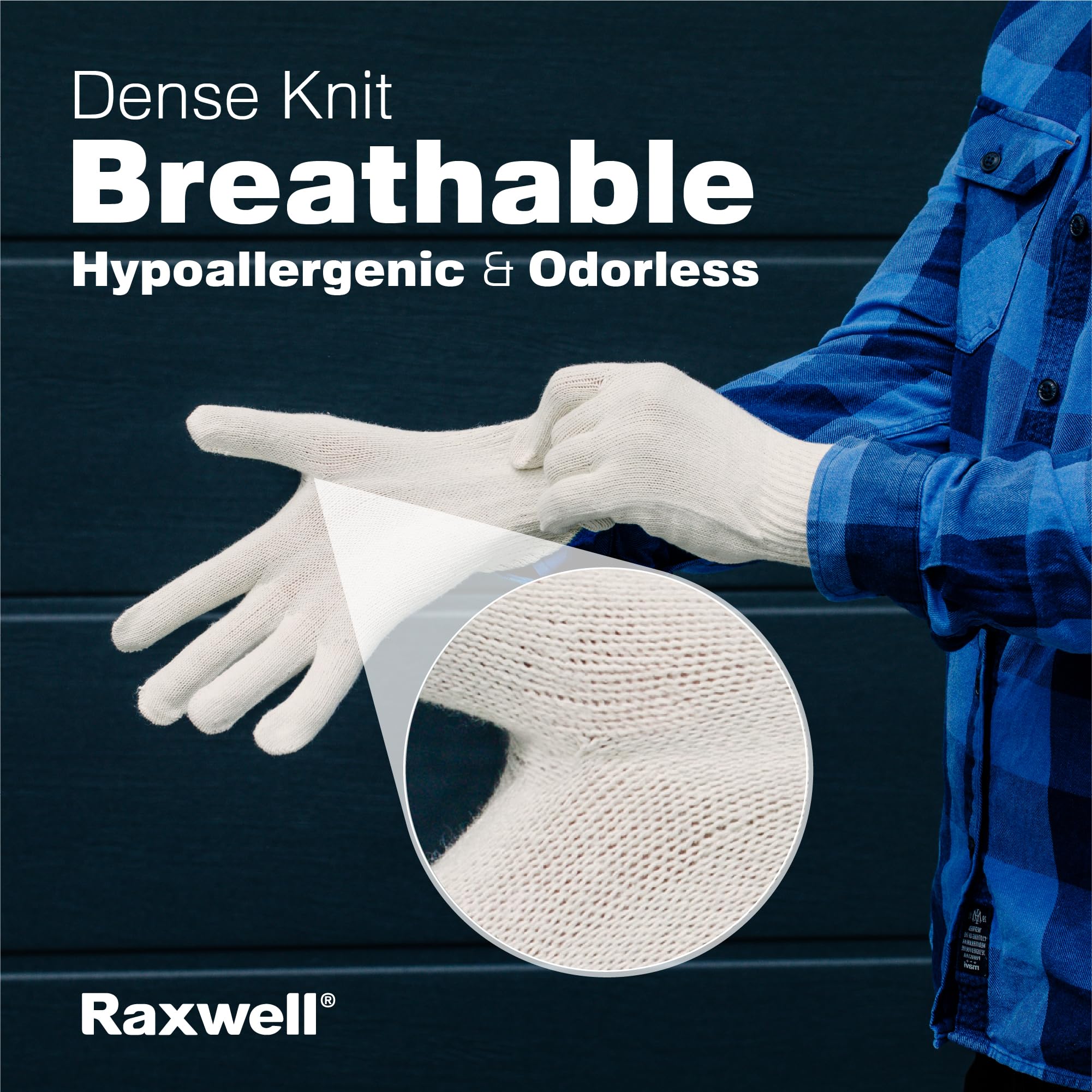 Raxwell Guantes de algodón blanco, guantes de trabajo de punto premium, 24 guantes, forros duraderos para barbacoa, pintura, jardinería, industrial y mecánica, color natural, talla L