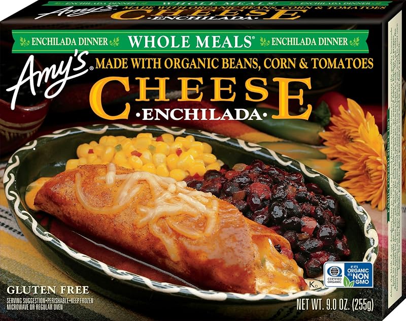 Amy's Frozen Meals, comida integral con enchilada de queso, 9 oz | Elaborado con maíz y tomates orgánicos, comidas para microondas sin gluten