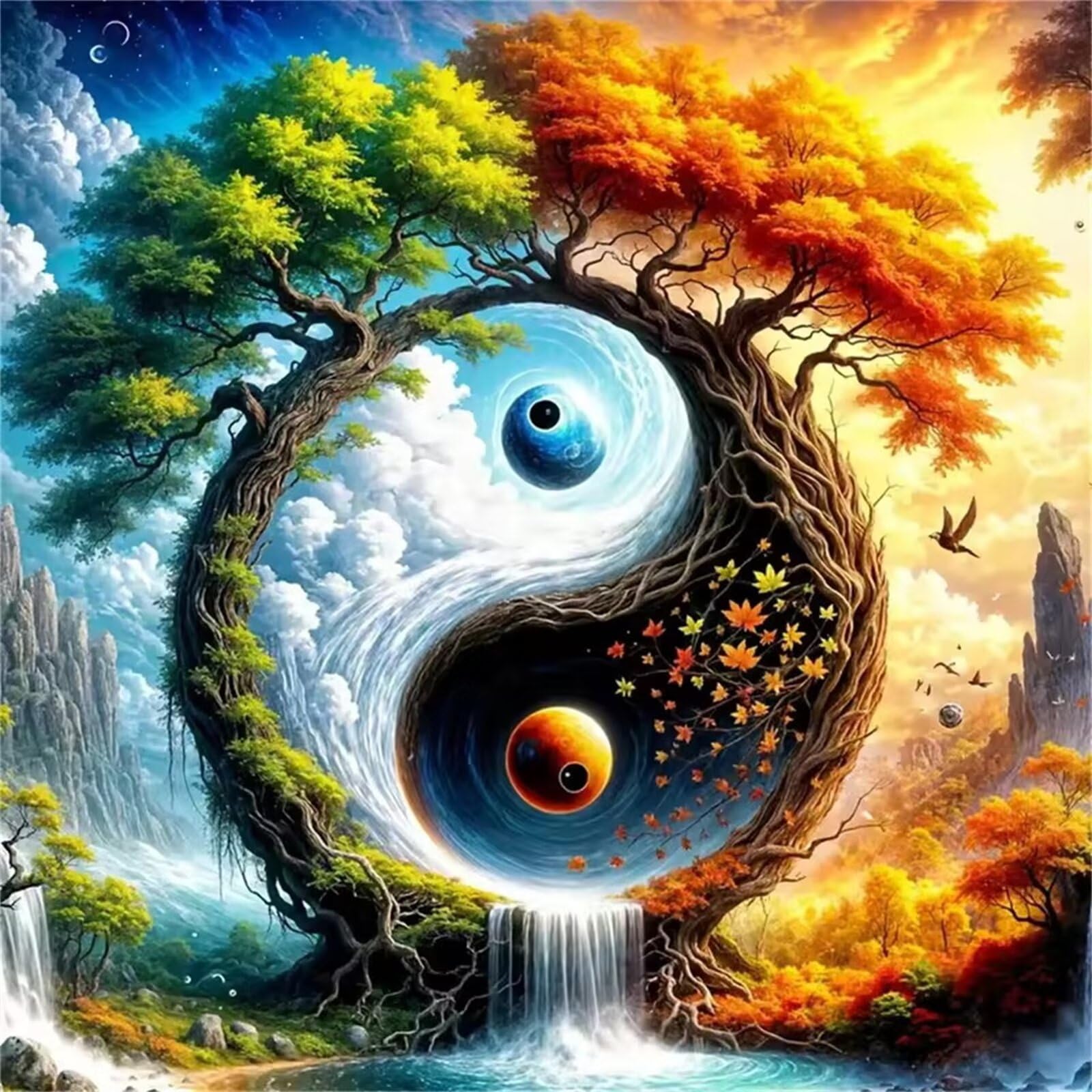 Puzzle 1000 elementów dla dorosłych Yin-Yang - drzewo krajobrazowe, klasyczne puzzle Jigsaw 65 x 65 cm, gra zręcznościowa dla całej rodziny, kolorowe układanie puzzli, dekoracja domu