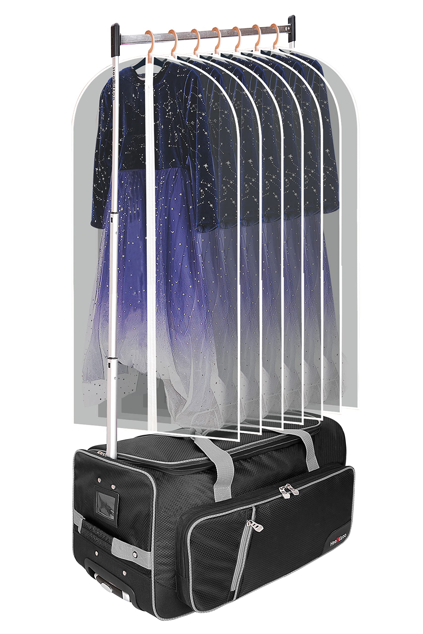 Dance Bag With Garment Rack,23 Inches Dance Competition Bags With Rack,Dance Suitcase, Rolling Garment Bag With Rack For Dancers,Werterproof Duffel Bag,Wheeled Drop-Bottom Upright Luggage Closet (23inch-Grey)