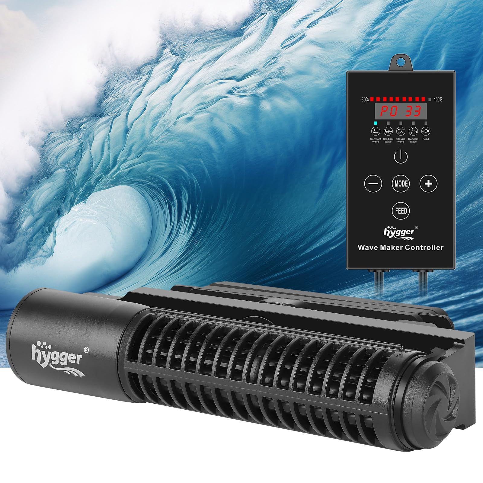 hygger Wave Maker For Aquarium, Magnetic DC 24V 50W Aquarium Powerhead, 3430GPH Adjustable Cross Flow Pump with LED Display Controller, Wavemaker For Freshwater Marine Reef Aquariums 100-300 Gallon
