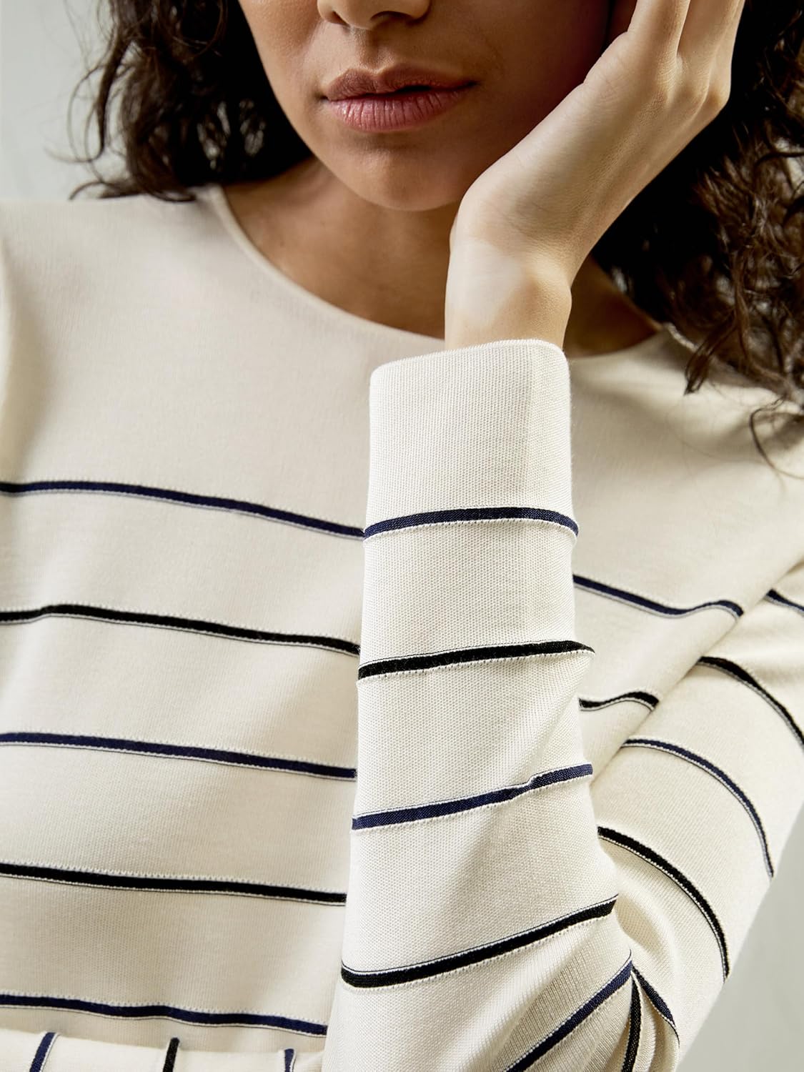 LilySilk 100% Spun Silk Sweater for Women Skinny Pinstriped Pullover Top Stretachable Ladies Base Layer Classic Versatile - Image 3