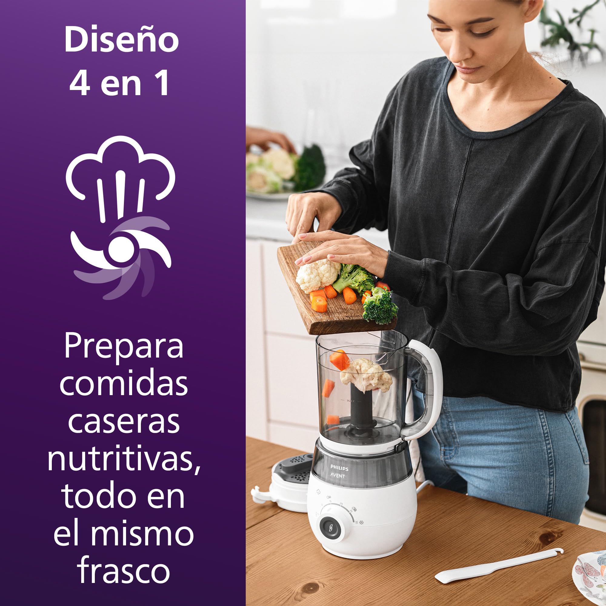 Philips Avent set de regalo de batidora con vaporera: robot de cocina infantil 4 en 1, cocine al vapor, bata, descongele y vuelva a calentar la comida, con vasos de almacenamiento y tapas, SCF883/20
