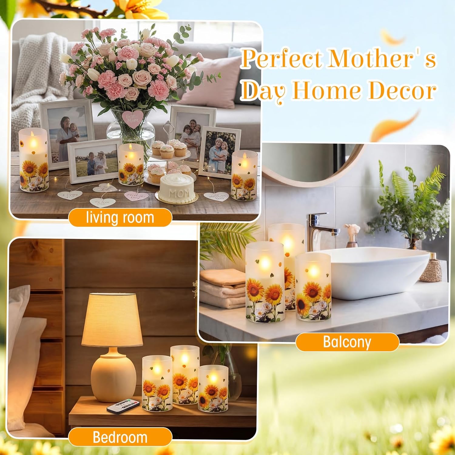 Retisee 3 Pack Sunflower Flameless Candles Decor Flickering LED Acrylic Candles for Graduation Season Battery Operated with Remote Warm Light for Celebration Home Wedding Party Graduation Gift