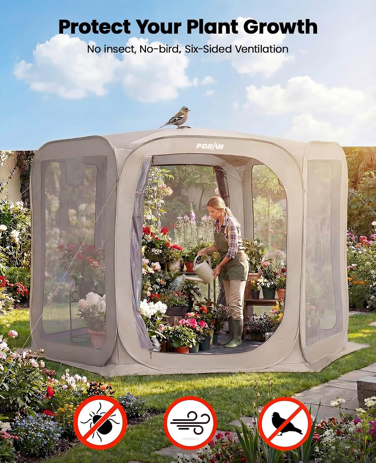 Porayhut Pop up Screen House Tent Sun Shelter with Breathable Mesh Doors,Portable Camping Tent with Detachable Waterproof Floor,10x10FT Screen Canopy Outdoor for Family Friends Party