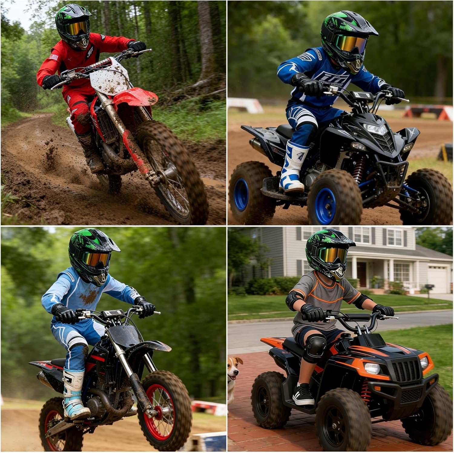 Youth Kids Dirt Bike Helmet Full Face Helmets,Motocross Bike Helmet for Off-Road ATV BMX MX,Includes (Gloves Goggles Mask) 4Pcs Set,for Youth Boys and Girls Motorcycle Helmet,DOT Approved (Green,S)