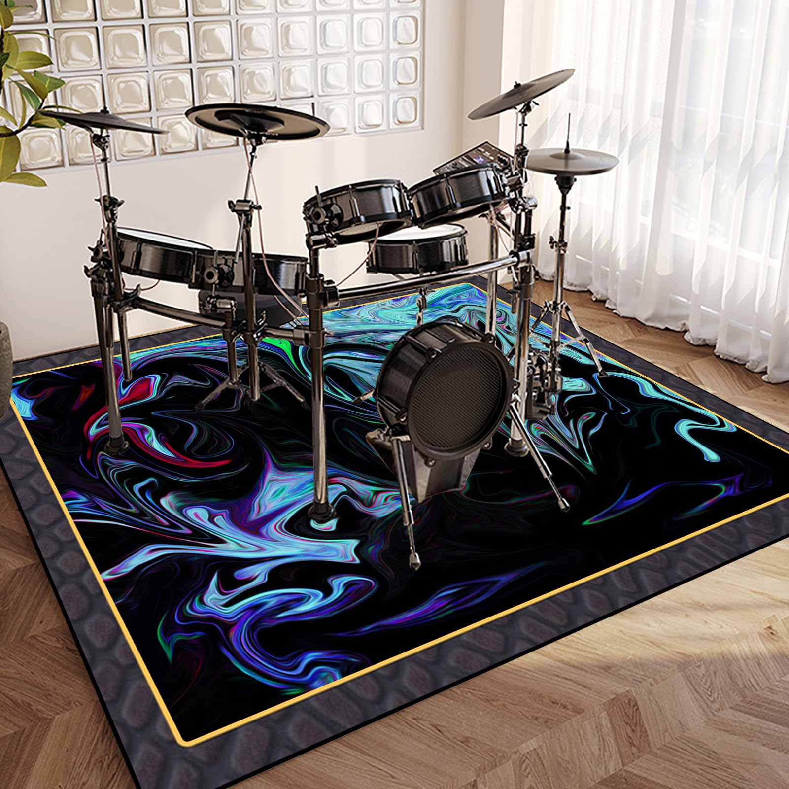 Tapis De Batterie Insonorisé 180x160cm - Antidérapant, Réduction Du Bruit - Pour Kits électroniques, Grosse Caisse, Caisse Claire - Velours Haute Densité - 8