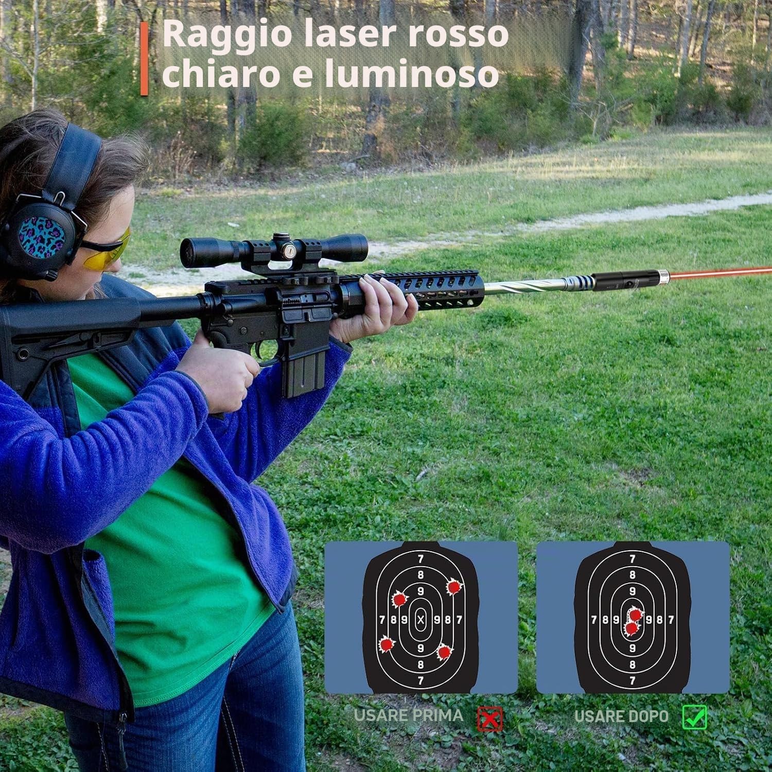 KinZon Kit di mirino con foro rosso laser Bore Sighter per calibro da 0.17 a 0.54 per lunetta di mira e pistola, softair