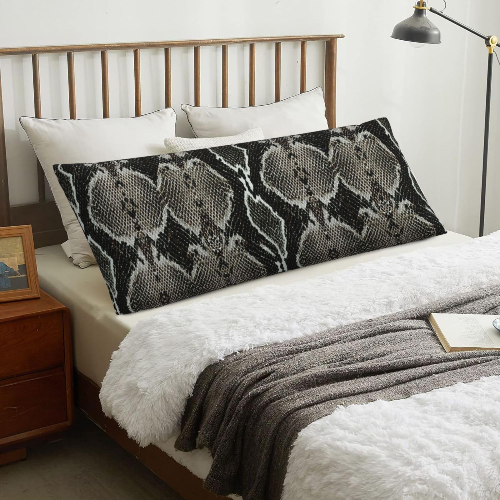 Snake Skin Texture, Body Pillow Cover with Zipper,Long Body Pillowcase 20 x 60 in