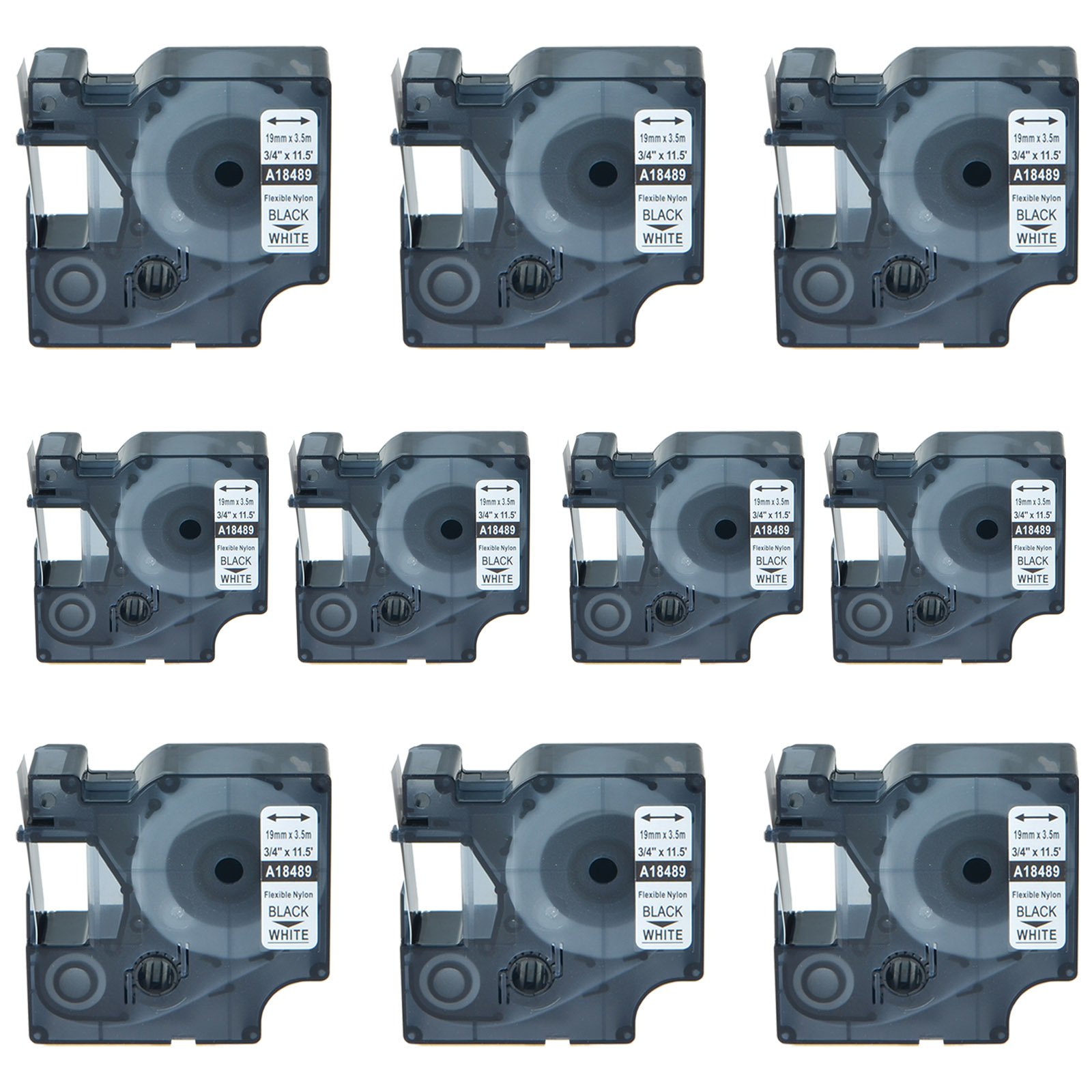 SuperInkIndustrial Flexible Nylon Label Tape Compatible for Dymo 18489 (3/4"x11.5ft) Rhino 4200 5000 5200 6000 Label Maker (10PK Black on White)