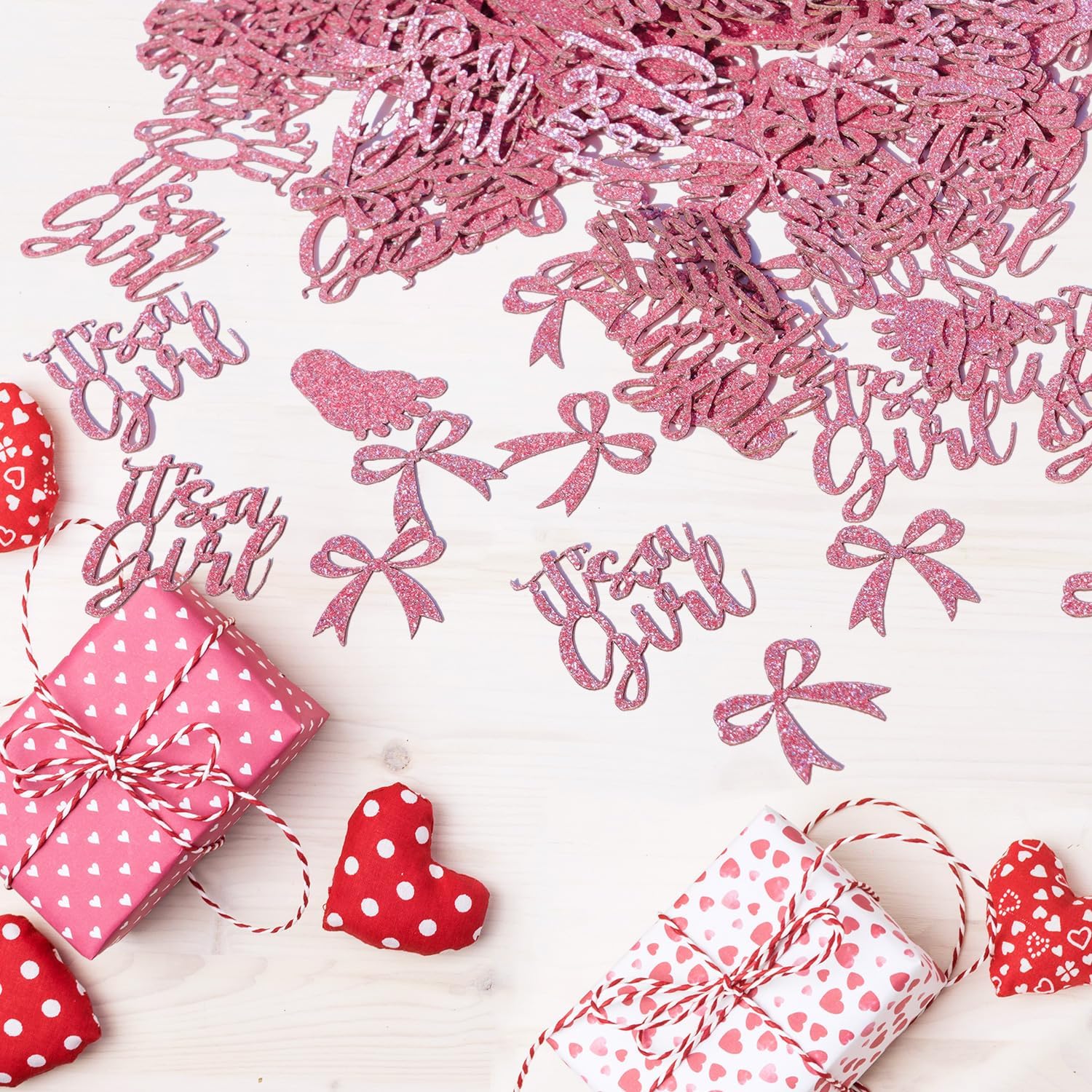 200Pcs It's a Girl Confetti, Pink Baby Shower Table Scatters, Bow Girls Baby Shower Gender Reveal Birthday Party Table Confetti Decorations