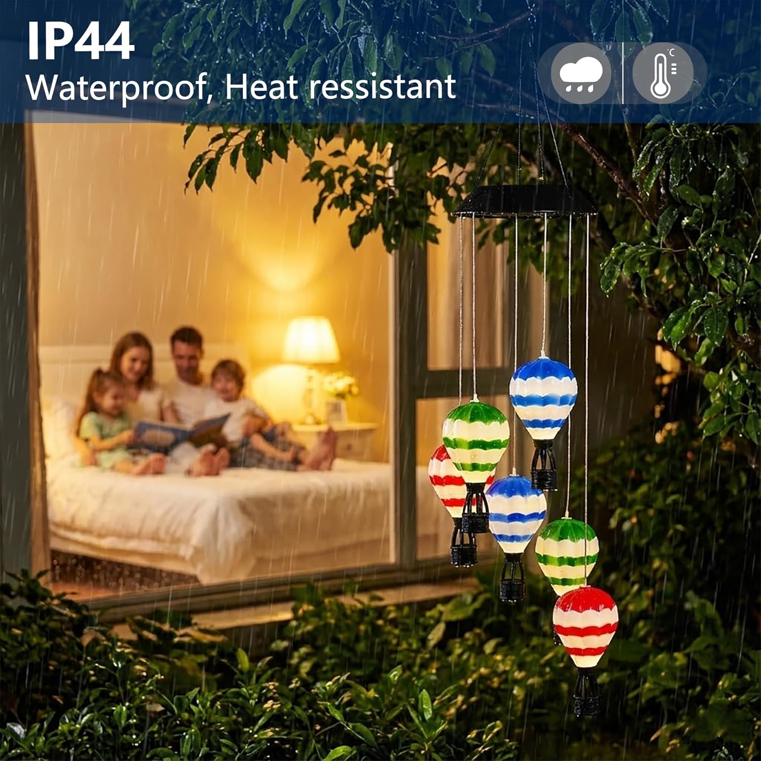 Hot Air Balloon Solar Light Waterproof,Solar-Powered Wind Chimes for Garden,Hot Air Balloon Solars Lights Outdoor,Hanging Camping Lantern for Patio,Backyard,Lawn,Porch,Garden