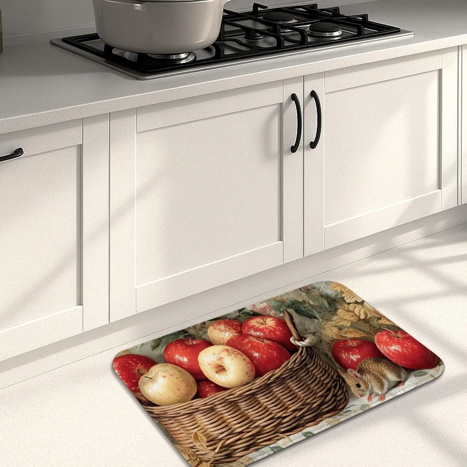 Rustic Kitchen Mats for Floor, Red Apples Vintage Soft Mats, Cushioned Comfort Washable Non Slip Decor Rugs for Kitchen Sinks Laundryroom Bathroom 3Pcs