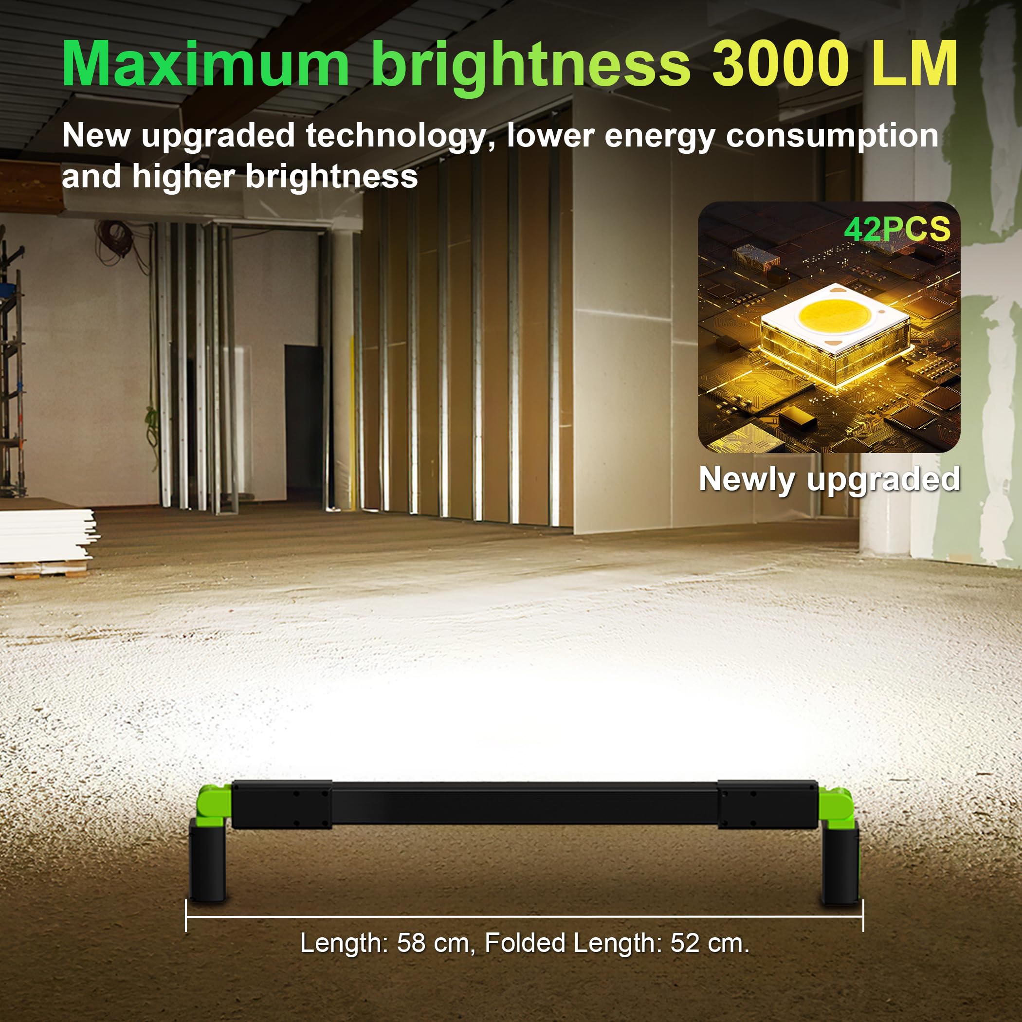 daphomeu 3000LM Lampada da Lavoro LED Ricaricabile 6400mAh con Magnete e Gancio, Lampada Officina da con Luce Rossa Emergenza per Illuminazione di Lavoro Riparazioni Automobilistiche e Situazioni