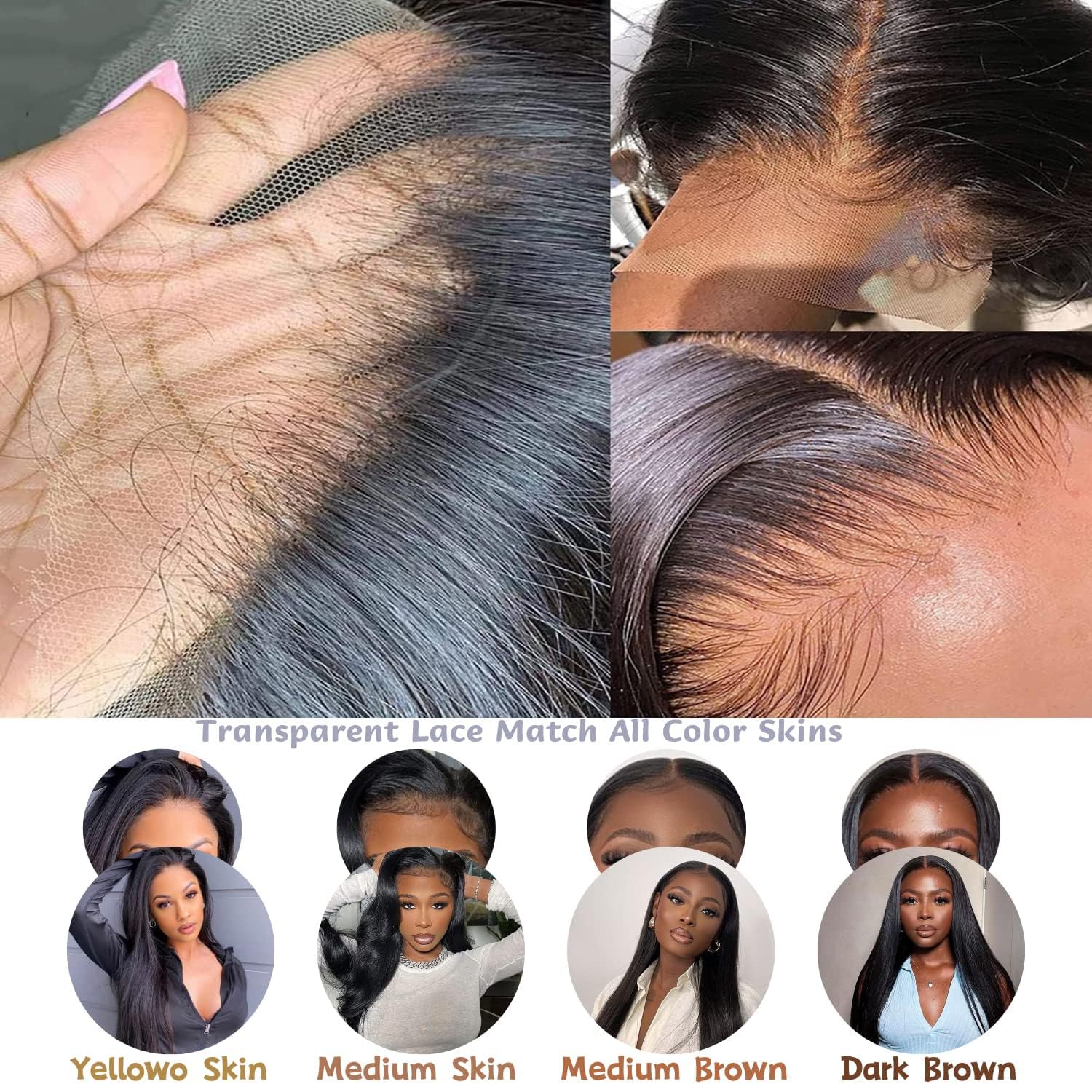 13x6 Straight Lace Front Wigs - Human Hair HD Transparent Lace Frontal Wigs for Black Woman - Brazilian Glueless Wigs - Pre Plucked Natural Color 36 Inch