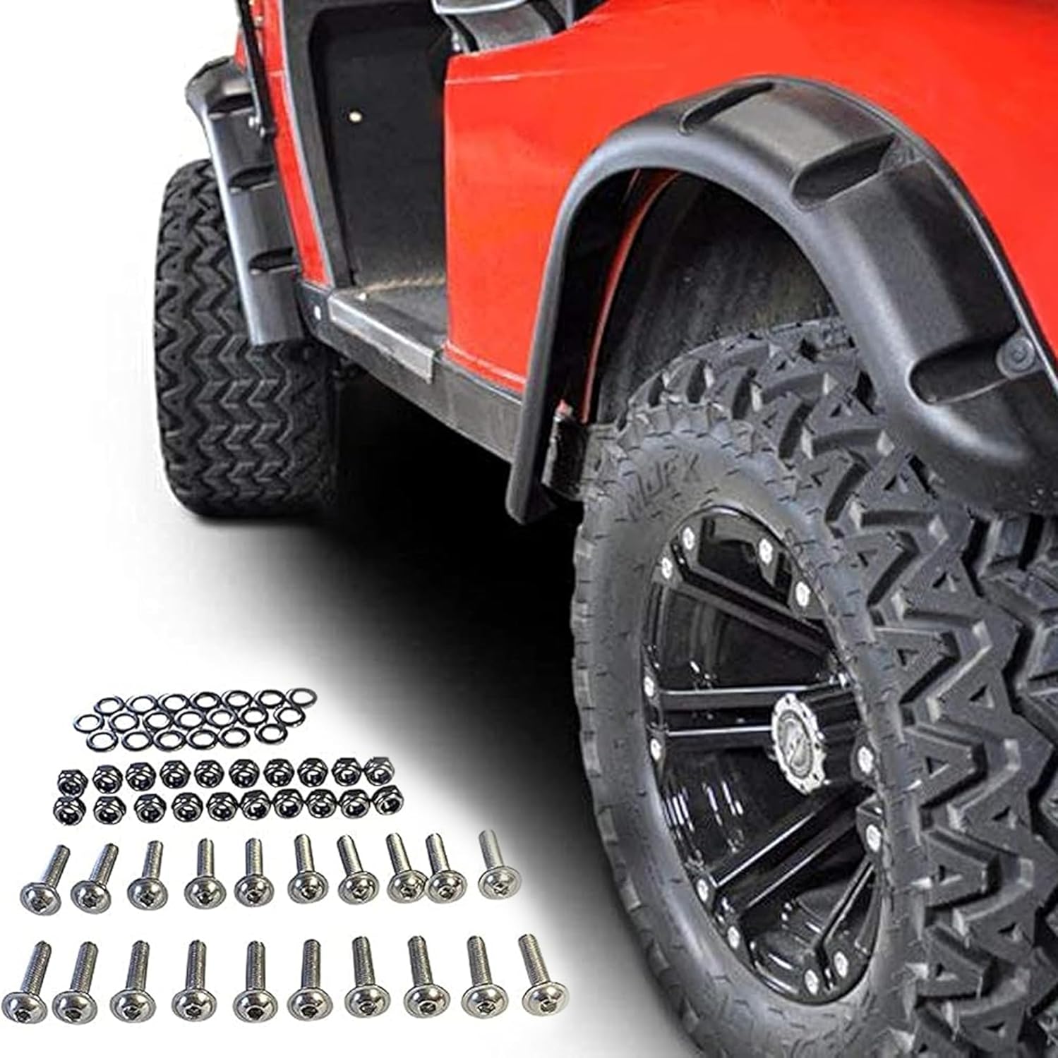 Huskey 4PCS EZGO TXT Golf Cart Fender Flares With Stainless Steel Hardware for 1996-2013 G&E Models,Constructed of Impact-Resistant ABS plastic and Recommended for Lifted Golf Cart with Offroad Tires