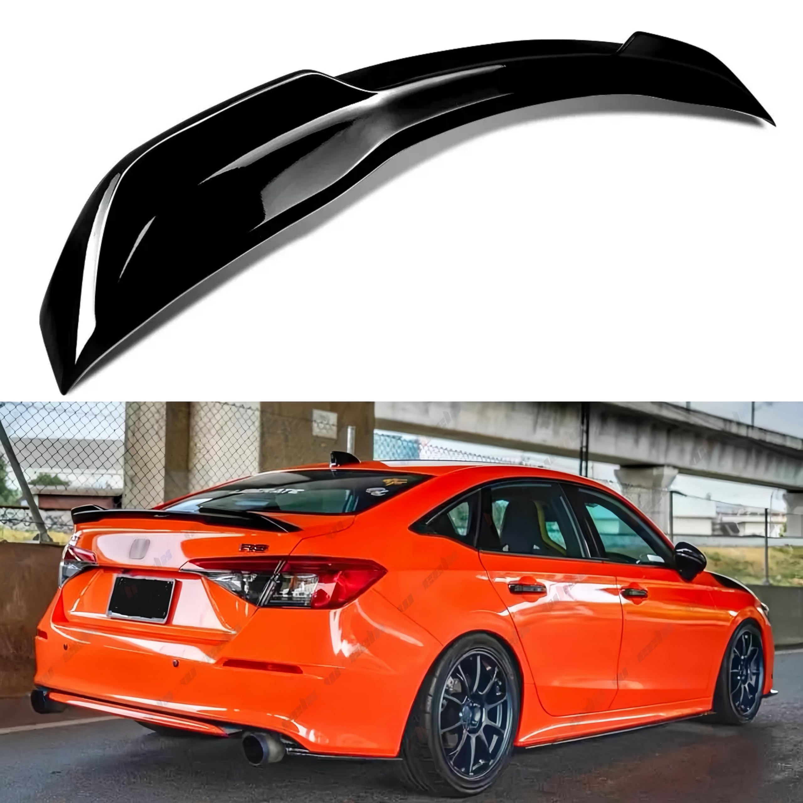 Rear Spoiler Compatible with 2022-2024 Honda Civic, Pro Duckbill Spoiler Fits for 22-24 Sedan, Exterior High Kick Trunk Tail Deck Lid Wing Lip (Glossy Black)