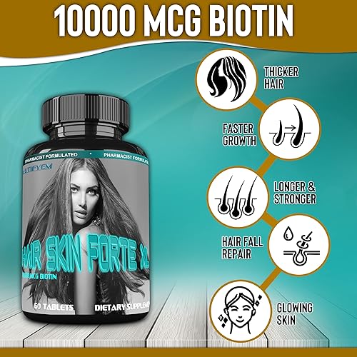 Miniatura 5 de HAIR SKIN FORTE XL Suplemento para el crecimiento del cabello  Vitaminas para el cabello y la piel  10000 mcg de biotina  Colágeno  Cabello más