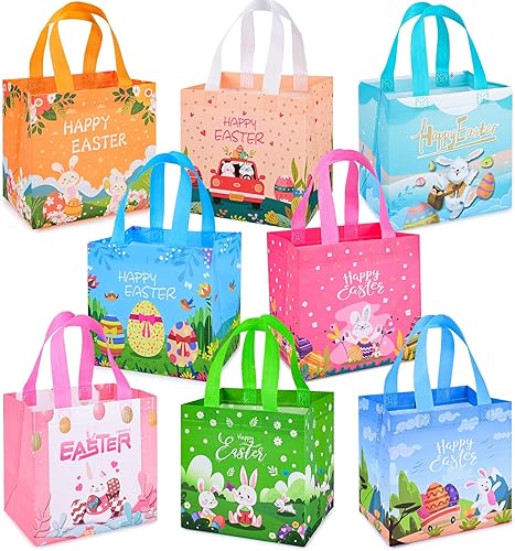 Iioscre 8 bolsas de regalo de Pascua, bolsas de caza de huevos, cesta de Pascua reutilizable con asas, bolsas de regalo de Pascua no tejidas para