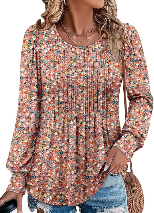 BETTE BOUTIK Long Sleeve Shirts for Women Fall Tops Dressy Blouses Crewneck Tunic Tops for Leggings S-3XL