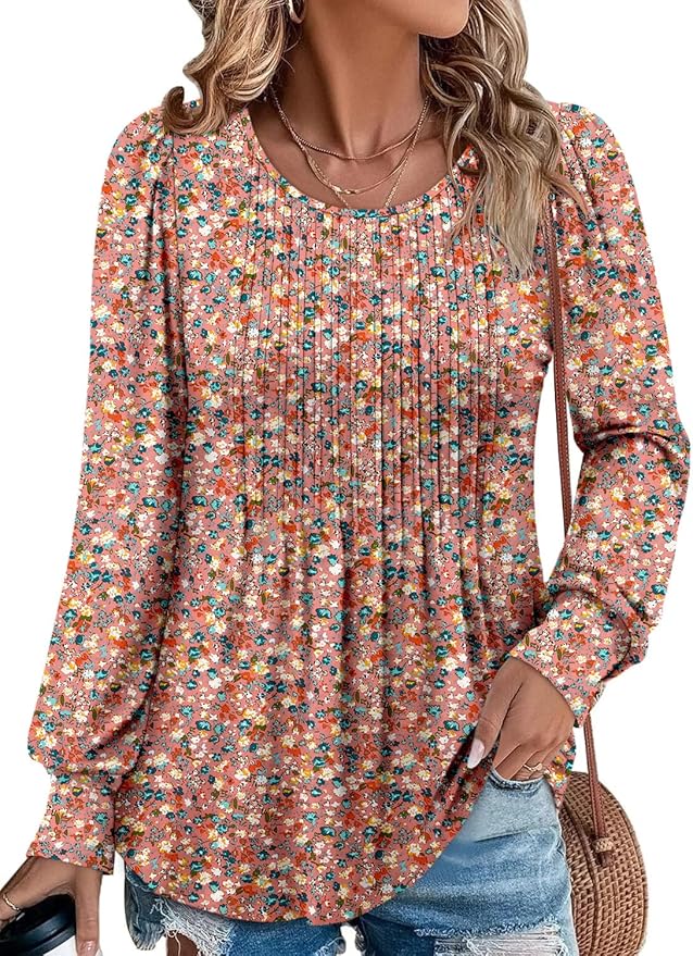BETTE BOUTIK Long Sleeve Shirts for Women Fall Tops Dressy Blouses Crewneck Tunic Tops for Leggings S-3XL