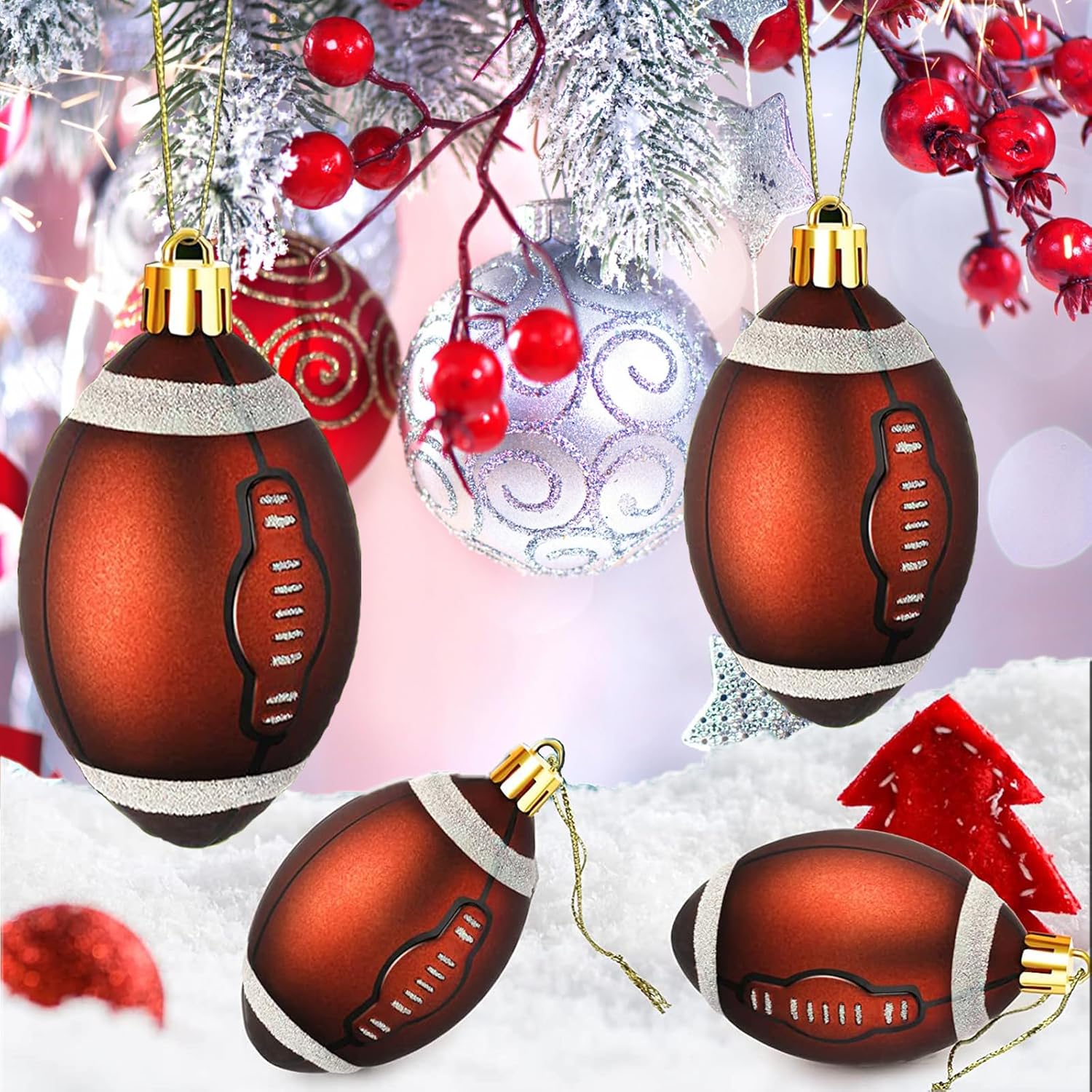 Christmas Ball Ornaments, 6Pcs Classic Football Xmas Ball Ornaments, 3.15 Inch Christmas Balls Ornament Decoration, Sports Theme Decorative Hanging Ornaments Christmas Tree Decor Supplies (Football) - Image 3
