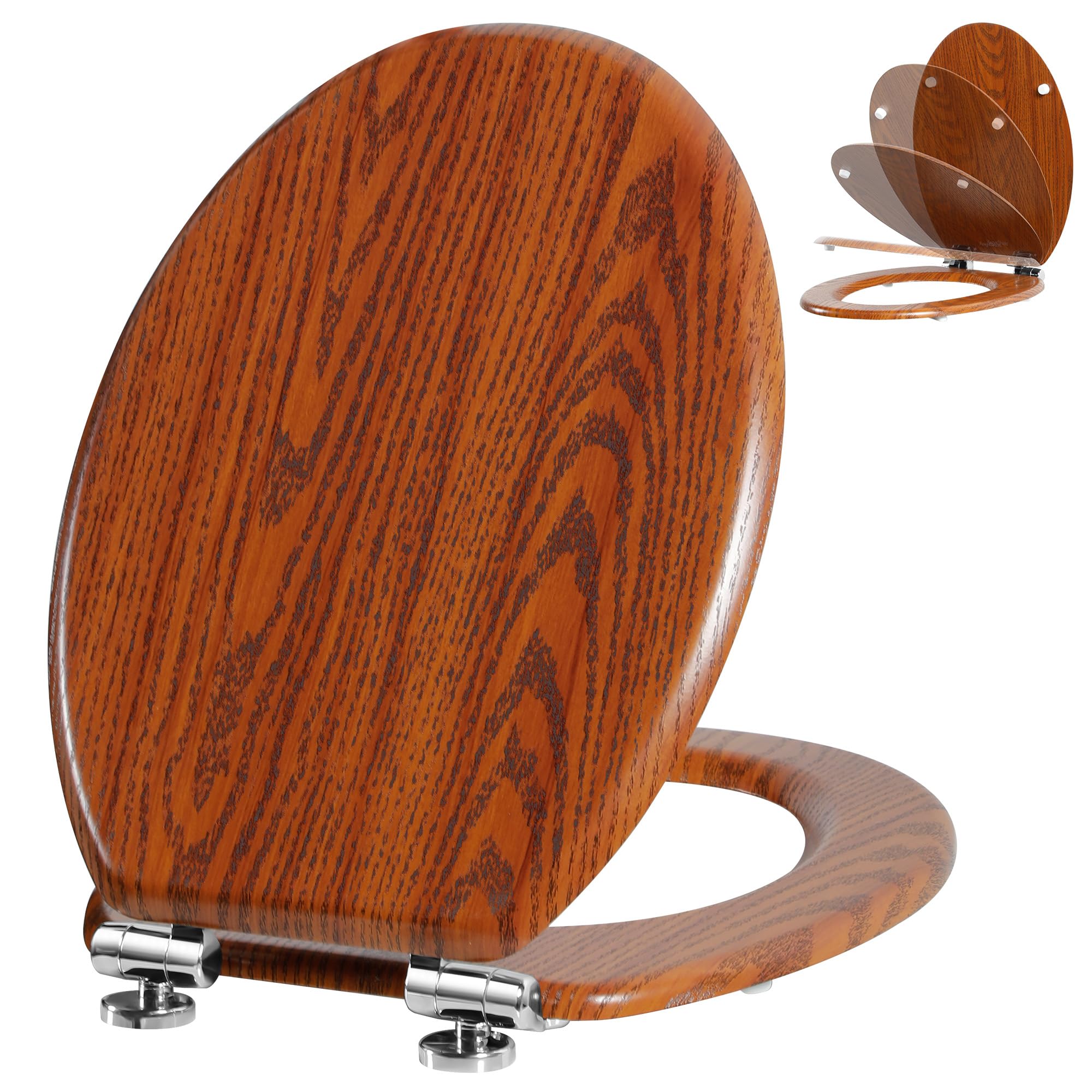 Angel Shield Toilet Seat Molded Wood Toilet Seat, Quiet Close with Quick Release Adjustable Hinges 45x37cm Oval, Fits EU Bottom-Mount Toilets (Brownish Red)