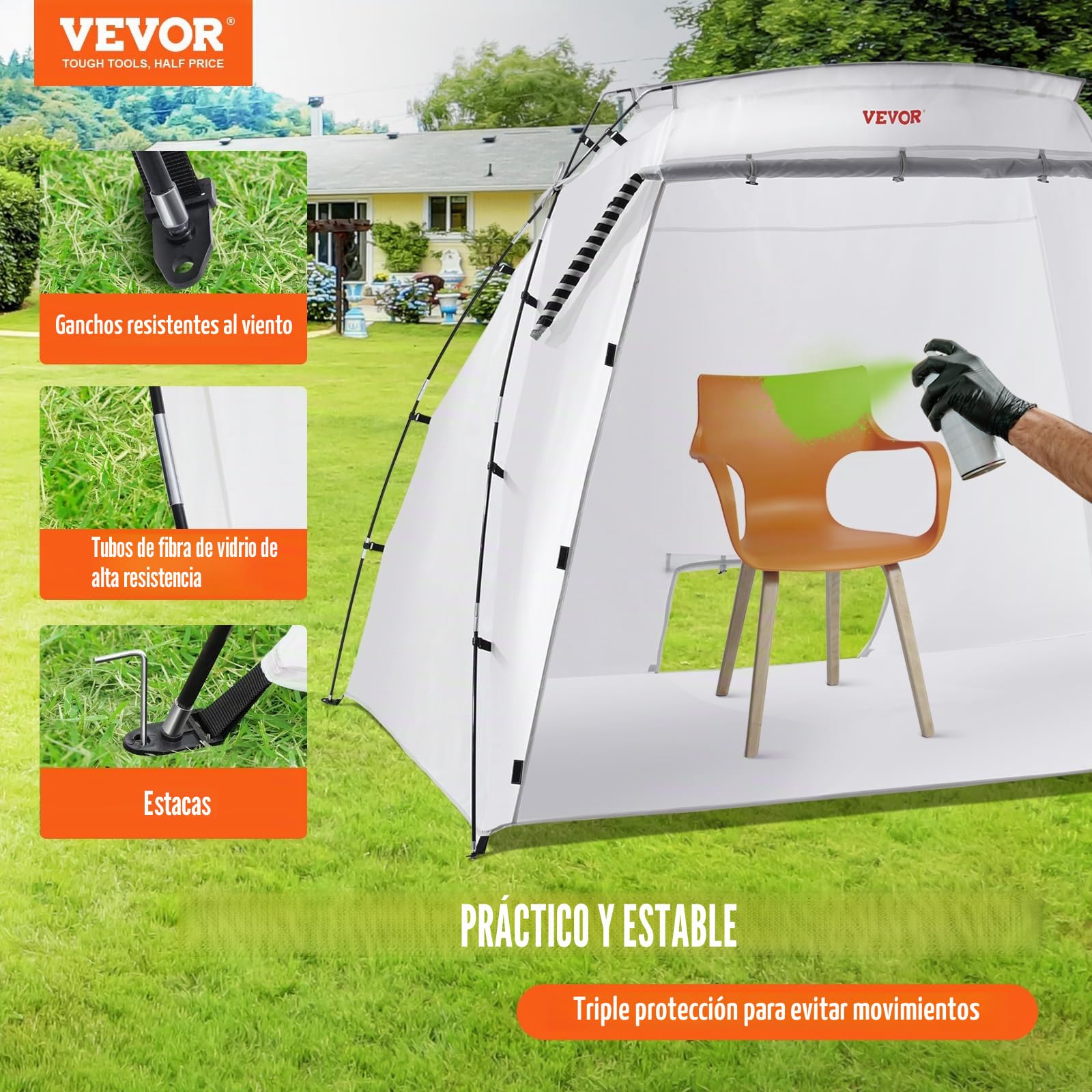 VEVOR Carpa de Pintura Portátil 228x158x158 cm Cabina de Pintura en Aerosol Plegable Oxford 210D Tienda de Pintura con Película Desechable para Muebles de Gran Tamaño Bricolaje de Estación de Pintura
