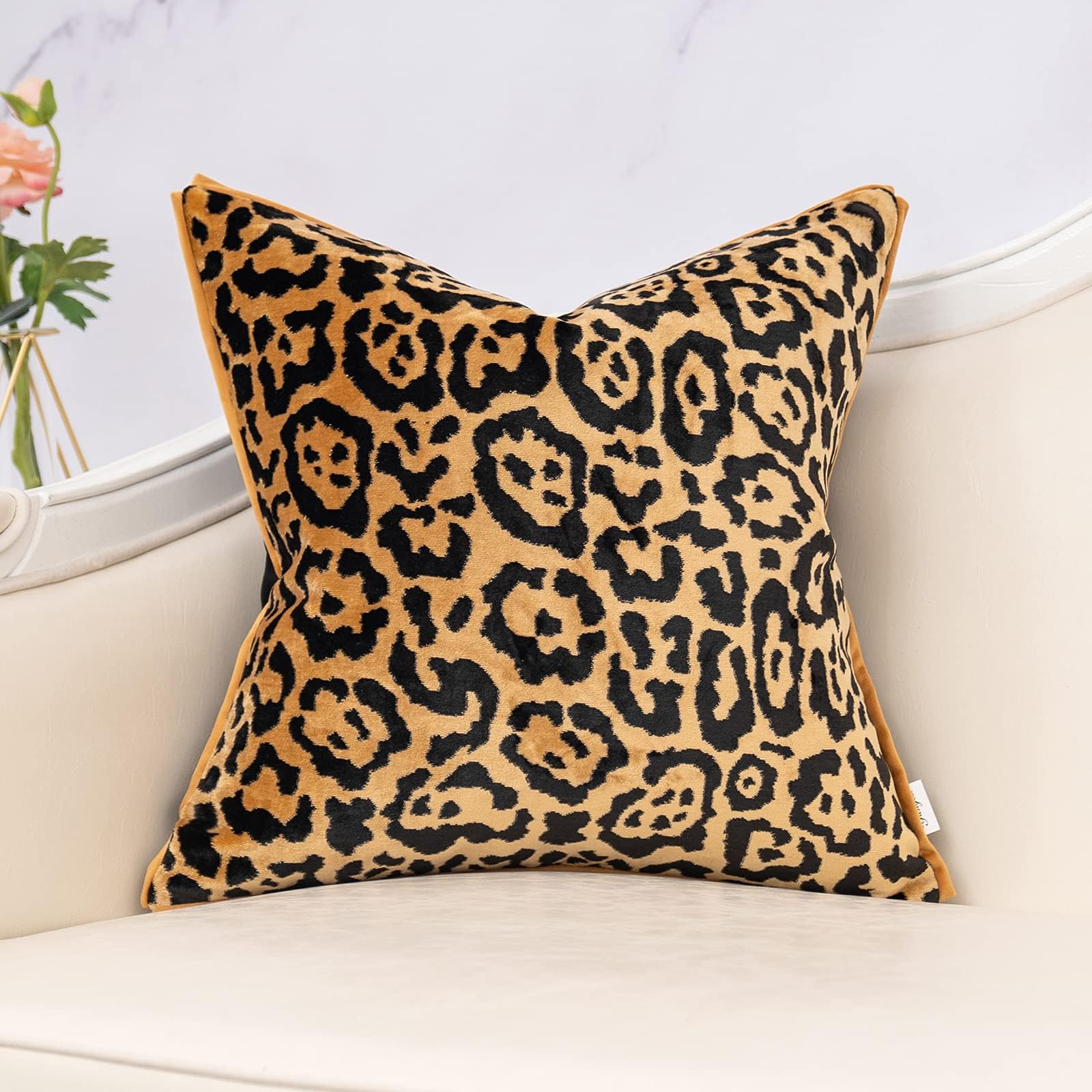 Yangest Black and Gold Square Pillow Cover Cut Velvet Leopard Print Cushion Cover Luxury Modern Pillowcover for Couch Living Room Bedroom,18x18 Inch
