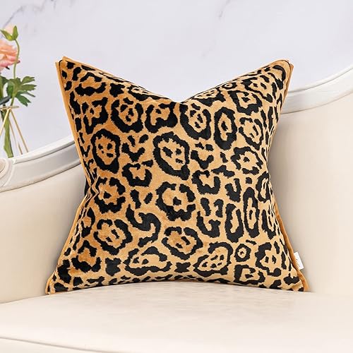 Yangest Funda de almohada decorativa de terciopelo de leopardo de 20 x 20 pulgadas, funda de cojín de guepardo negro y dorado, funda de almohada