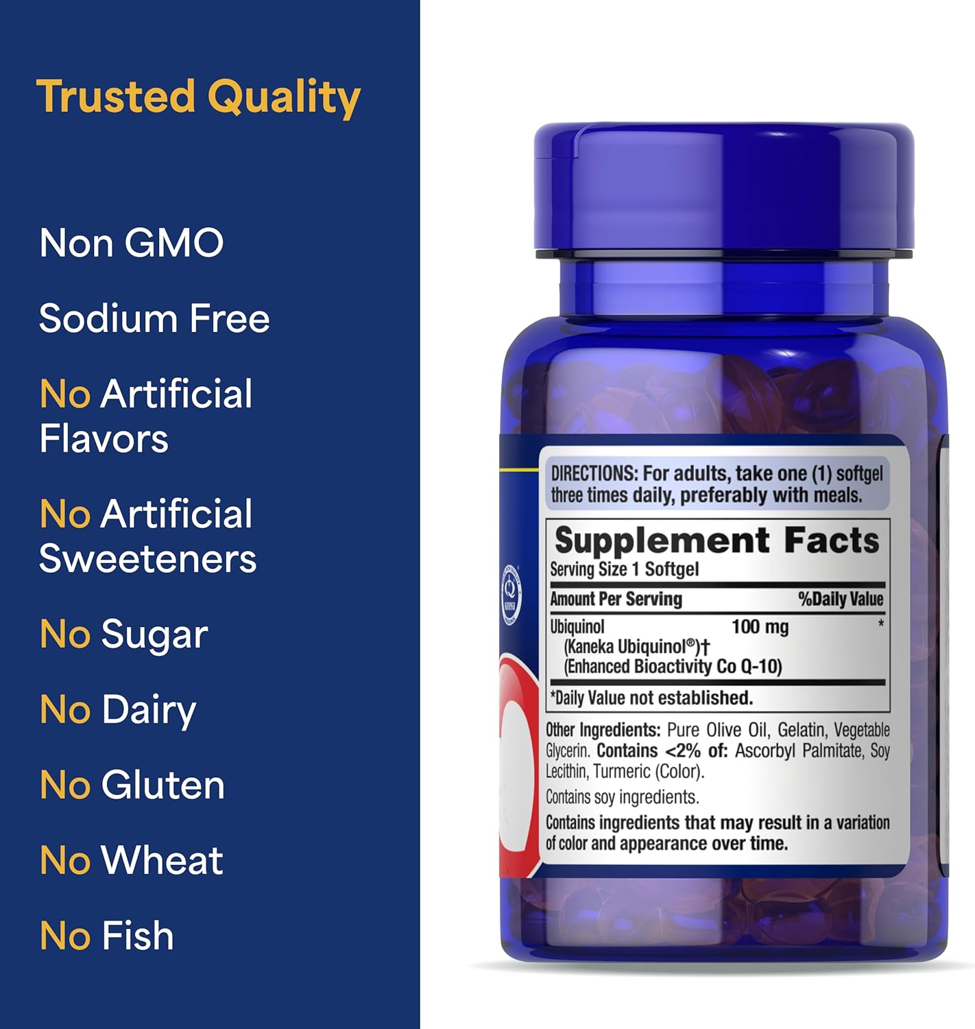 Puritan's Pride Next Gen Ubiquinol Coenzyme CoQ10 100mg, Dietary Supplement for Heart Health, Blood Pressure, Oral Gum Health, Aging and Cellular Energy Support, 60 Servings, Rapid Release Softgels