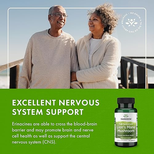 Miniatura 5 de Swanson Cápsulas de hongos de melena de león  500 mg cada una, 60 cápsulas  Suplemento de hierbas que apoya la función cognitiva (paquete de 3)