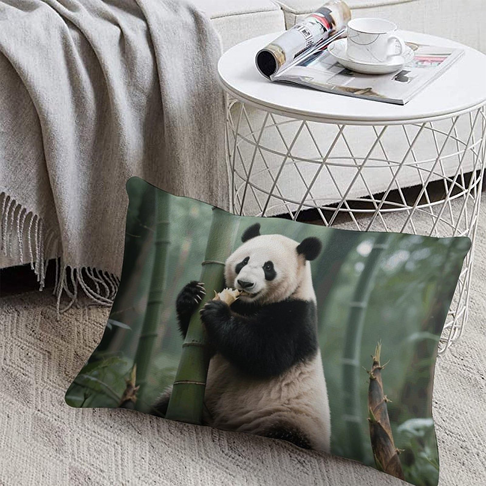FodPand Decorative Throw Pillow Covers 8x12 Short Plush Panda Body Pillowcase Cushion Cases with Invisible Zipper Rectangle Lumbar Pillow Shells for Sofa Couch Chair Bed Home Decor