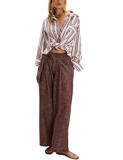 Faleave Womens High Waisted Belted Trousers Wide Leg Pants with Adjustable D-Ring Pleated Paperbag Waist with Pockets
